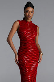 Darcel Romantic Contour Sleeveless Crystal Red Maxi Dress